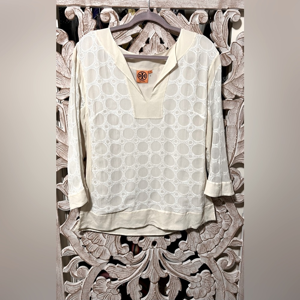 Tory Burch Cream Eyelet Tunic Top, Size 12